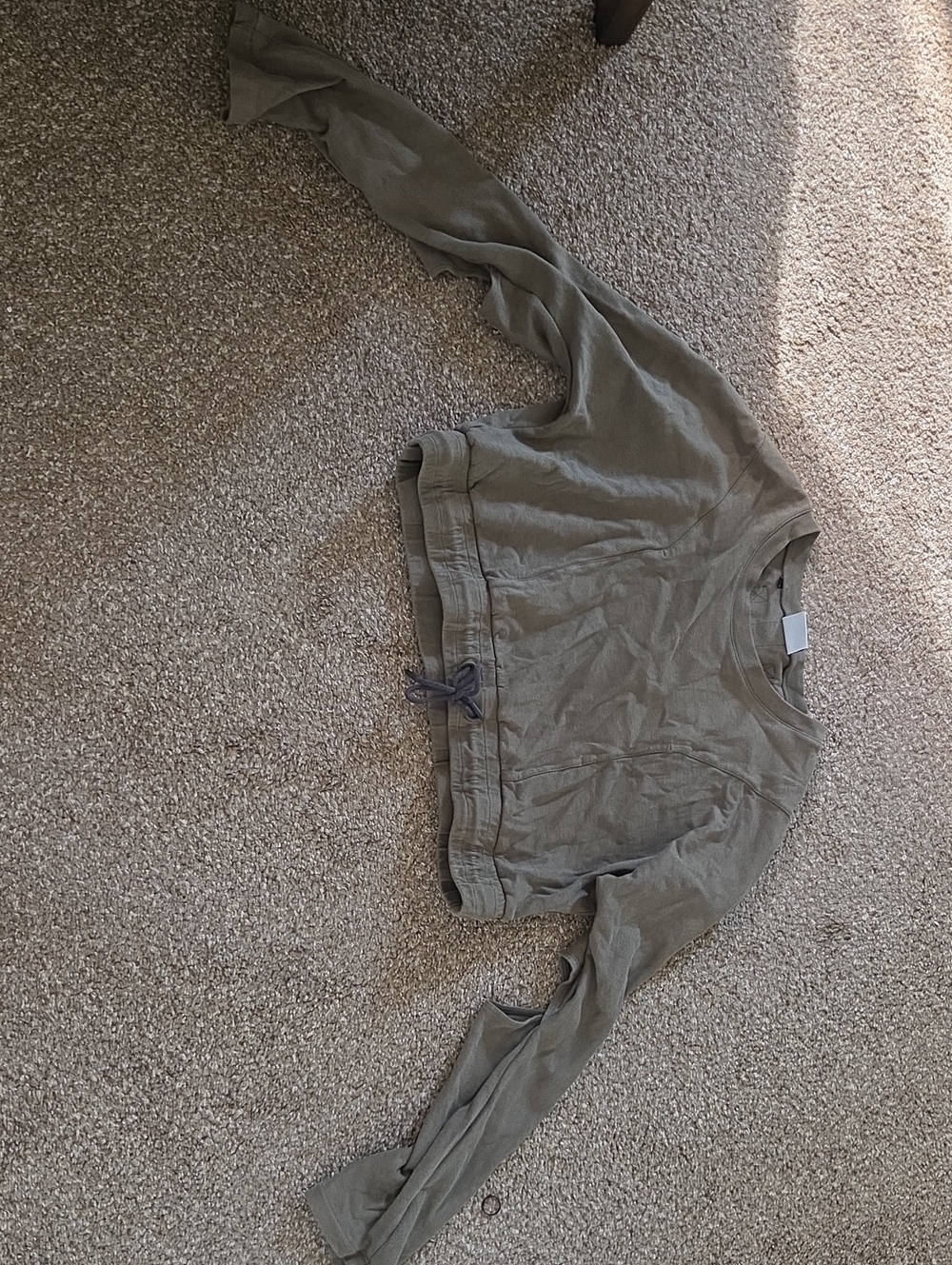 Olive Green Drawstring Crop Sweatshirt